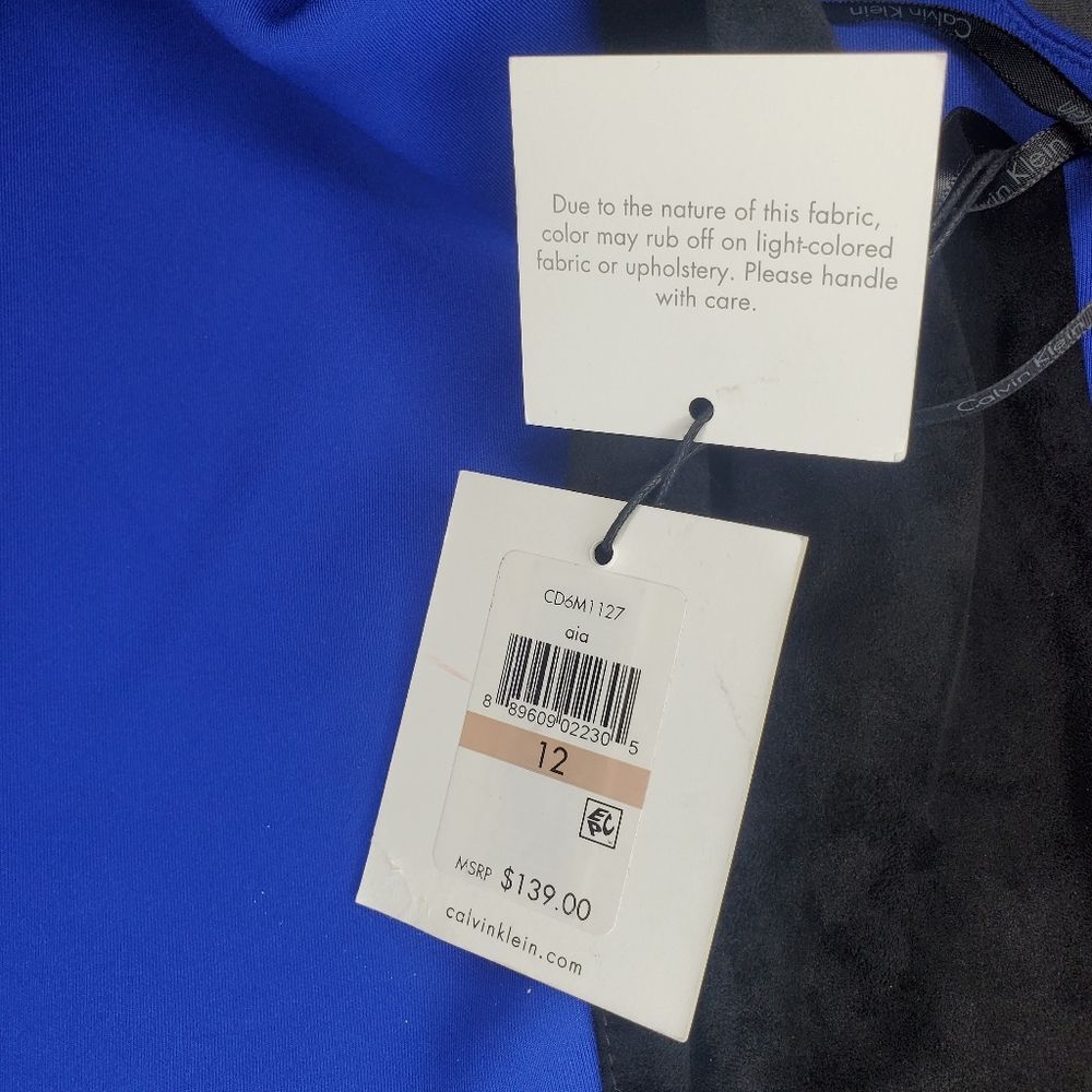 NWT Calvin Klein Faux Suede Silhouette Blue Dress Size 12 - Picture 11 of 13